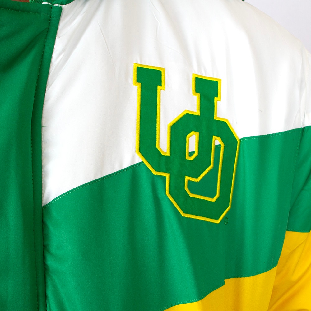 Interlocking UO, Green, Coat/Jacket, Polyester, Men, Unisex, Football, Homefield, Retro Style, Arched Oregon, Full Zip, 923546